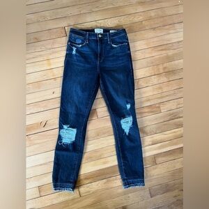 Frame denim Le High distressed dark wash skinny jeans